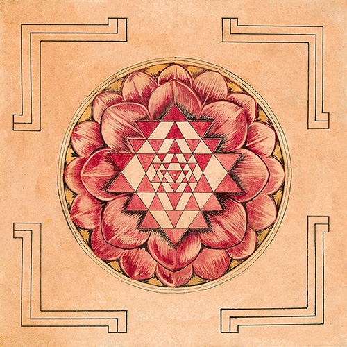 Hand-drawn Sri Chakra — the sacred geometric diagram of the Sri Vidya tradition