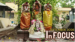 In Focus September 2026 video title card — decorated deities at Sri Ramanasramam during Vinayagar Chaturthi