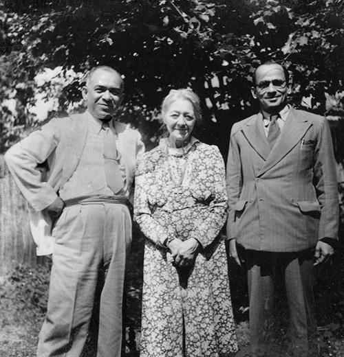 Aurobindo Bose, Mrs. Victoria Doe and K.K. Nambiar photographed together in the United Kingdom, May 1946